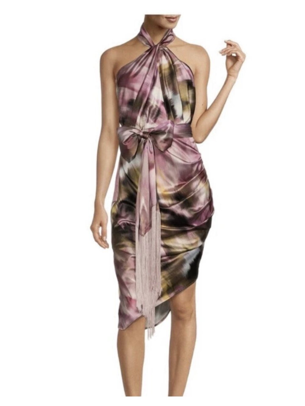 Belle Badgley Mischka Jen Halter Neck Satin Asymmetrical Hem Dress Size 10 NWT